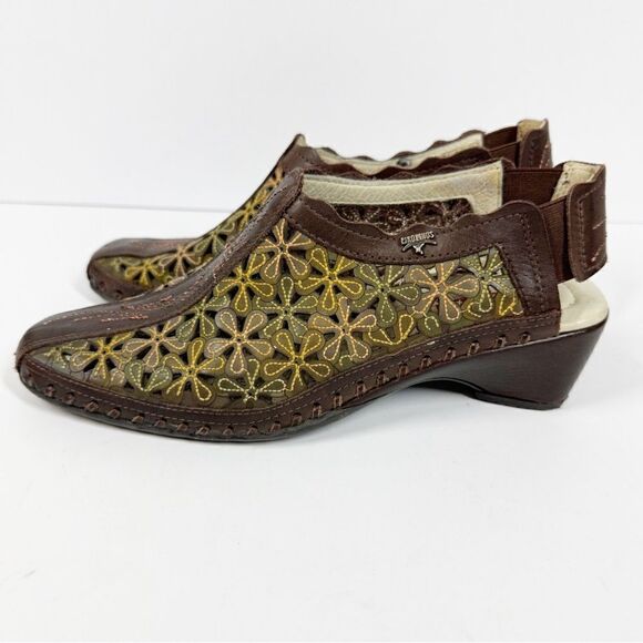 Pikolino Romana Floral Lasercut Slingback Sandals Brown Green Size 37 - Picture 3 of 11